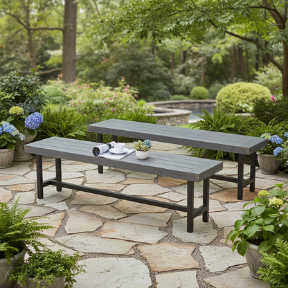 Set of 2 Indoor/Outdoor Benches in Distressed Grey