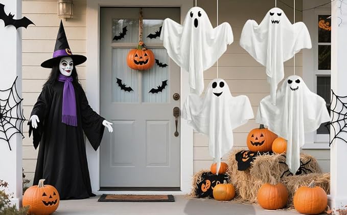 4 Pack Halloween Hanging Ghosts - 27.5 inch