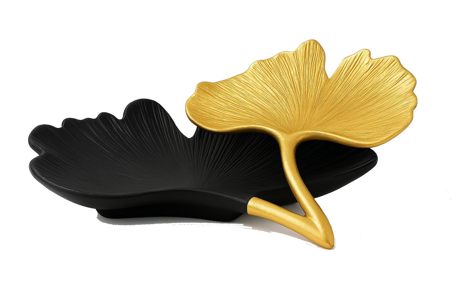 Black &amp; Gold Ginkgo Leaf Tray - 2 Tier