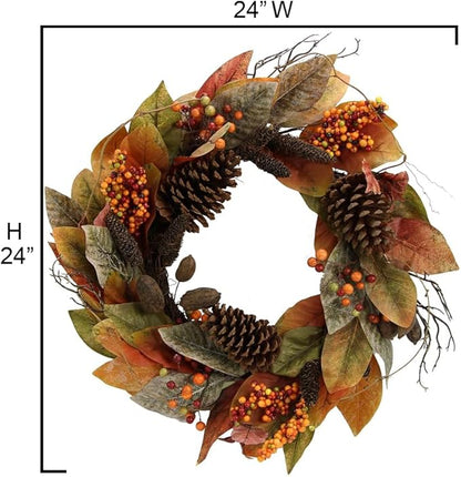 24 Inch Fall Magnolia Leaf Vine/Berry Wreath