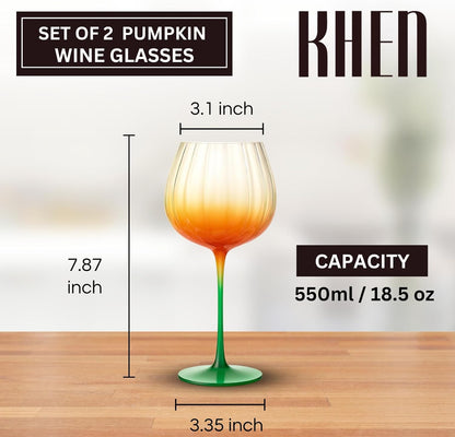 Pumpkin Lightweight Wine Glasses - Set of 2 Orange &amp; Green