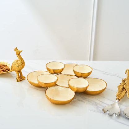Cluster of 9 Decorative Serving Bowls - Gold/White