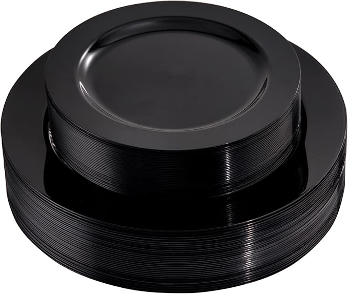 Set of 60 Heavy Duty Black Disposable Plates for 30 guests