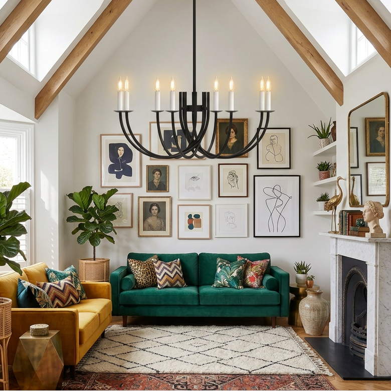 Large Black Candelabra Chandelier - 8 Lights