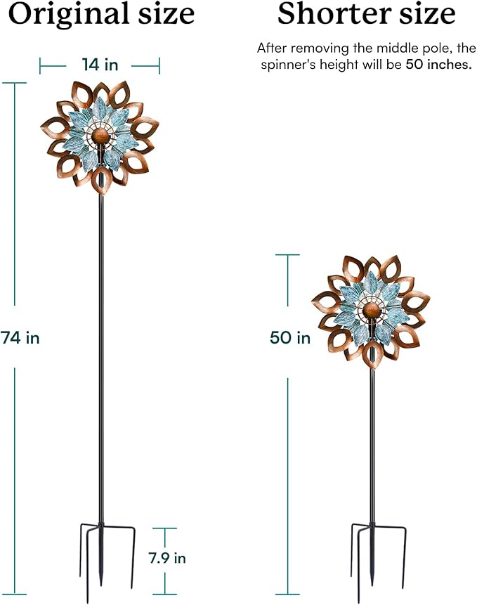 Copper Wind Spinner with Solar LED Light - 74 inch