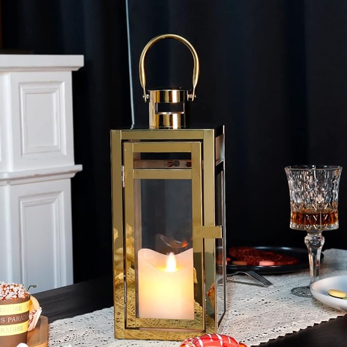 Stainless Steel Decorative Lantern - Gold