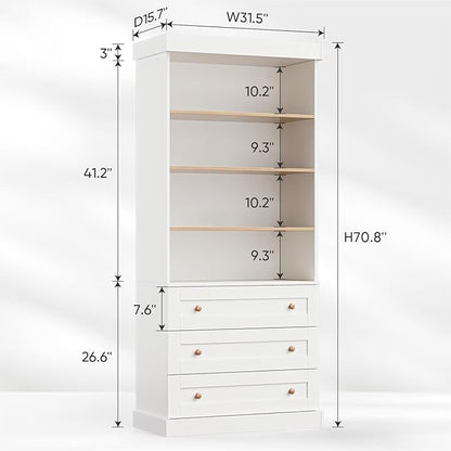 Farmhouse Bookcase with Drawers, Set of 4 – White