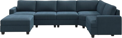 Nolany Sectional Sofa with Storage Ottoman in Blue Corduroy