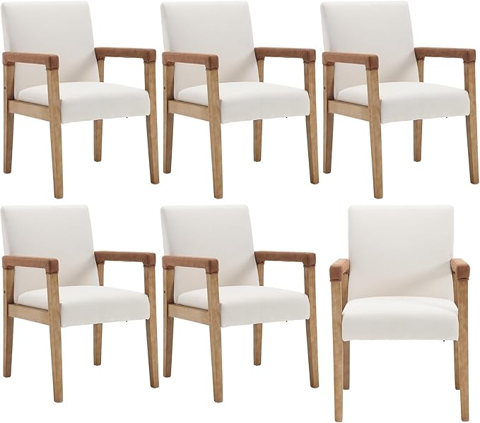 Set of 6 Linen Fabric Upholstered Dining Chairs - White
