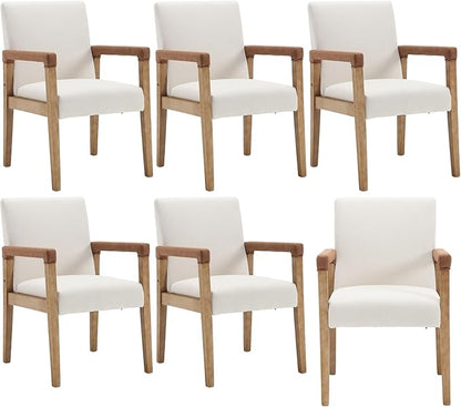 Set of 6 Linen Fabric Upholstered Dining Chairs - White