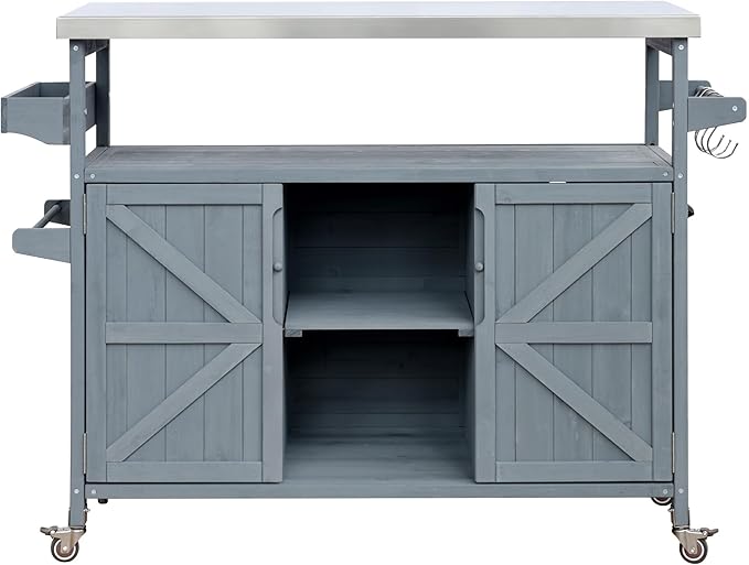 Outdoor Kitchen Island with Internal Storage Rack, Spice &amp; Towel Rack - Robin Blue