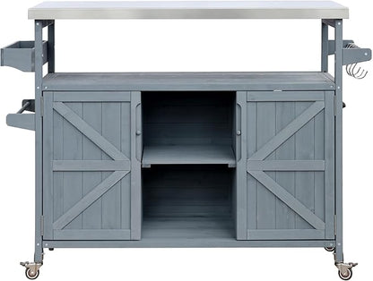 Outdoor Kitchen Island with Internal Storage Rack, Spice &amp; Towel Rack - Robin Blue