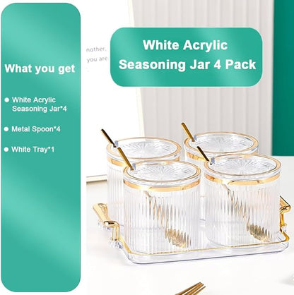 Acrylic Condiment Jars with Spoons/Lids/Tray - Clear