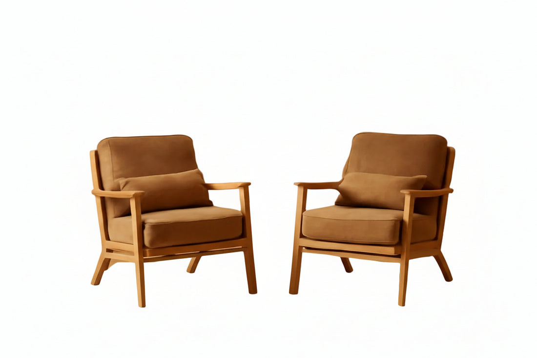 Mid-Century Modern Suede Upholstered Accent Chair - Set of 2