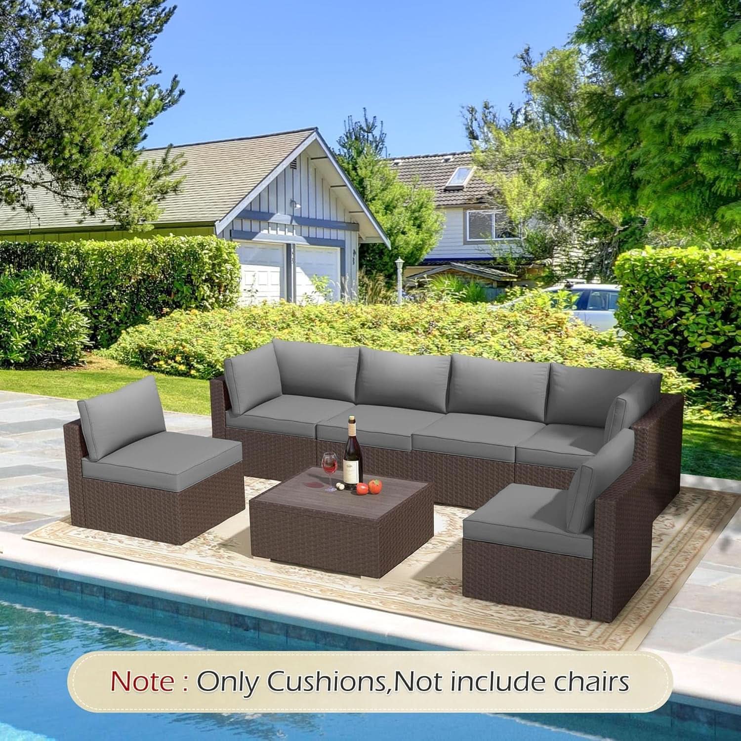 Outdoor Replacement Cushions For 6 Seat Modular Sofa - Gray