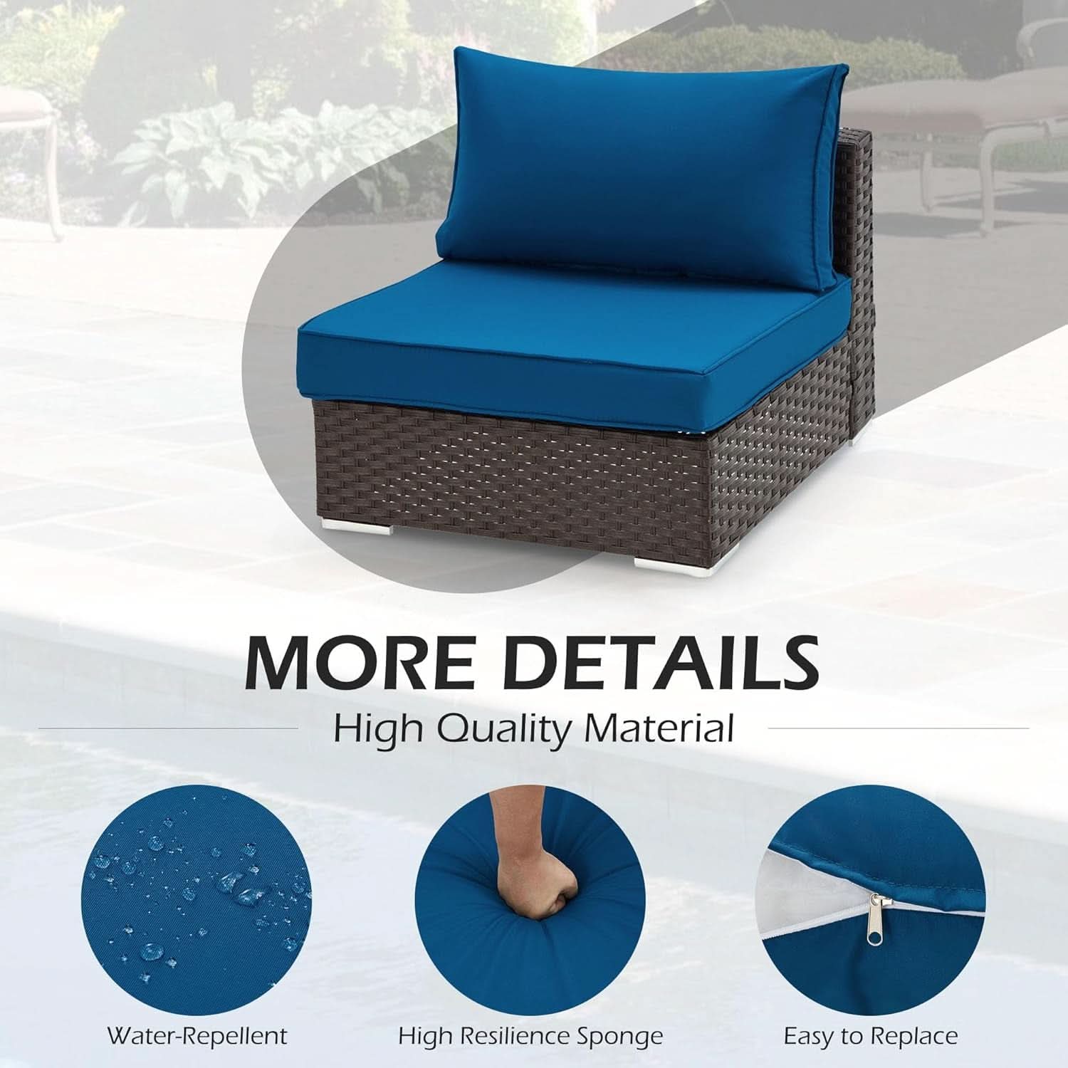 Outdoor Replacement Cushions For 6 Seat Modular Sofa - Blue