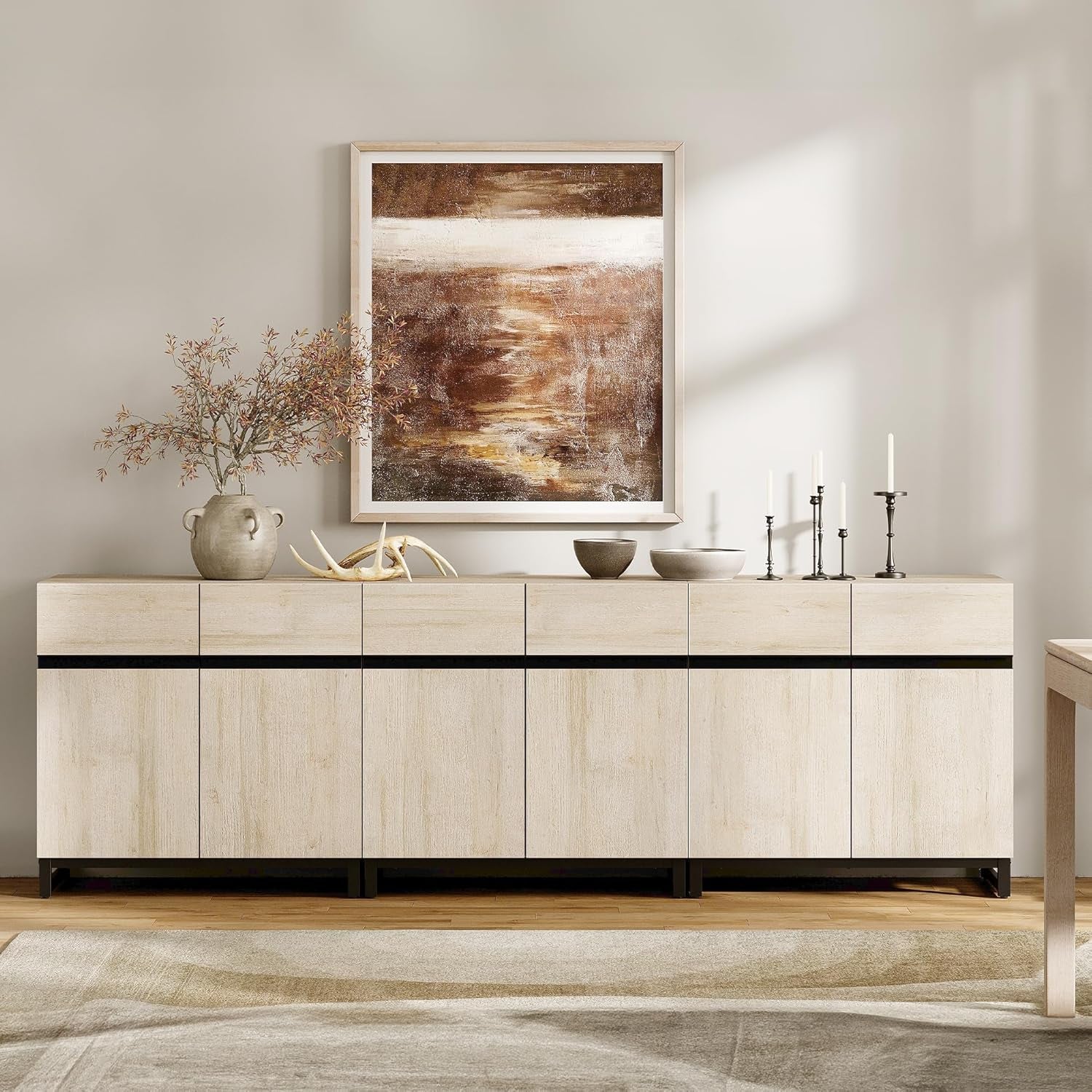 3 In 1 Multifunctional Sideboard Buffet Cabinet With Adjustable Shelves In Light Oak