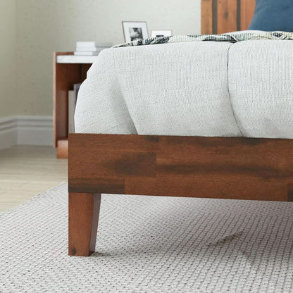 Queen Wood Platform Bed Frame With Slatted Headboard