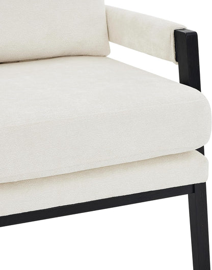 White Chenille Upholstered Mid Century Accent Armchair