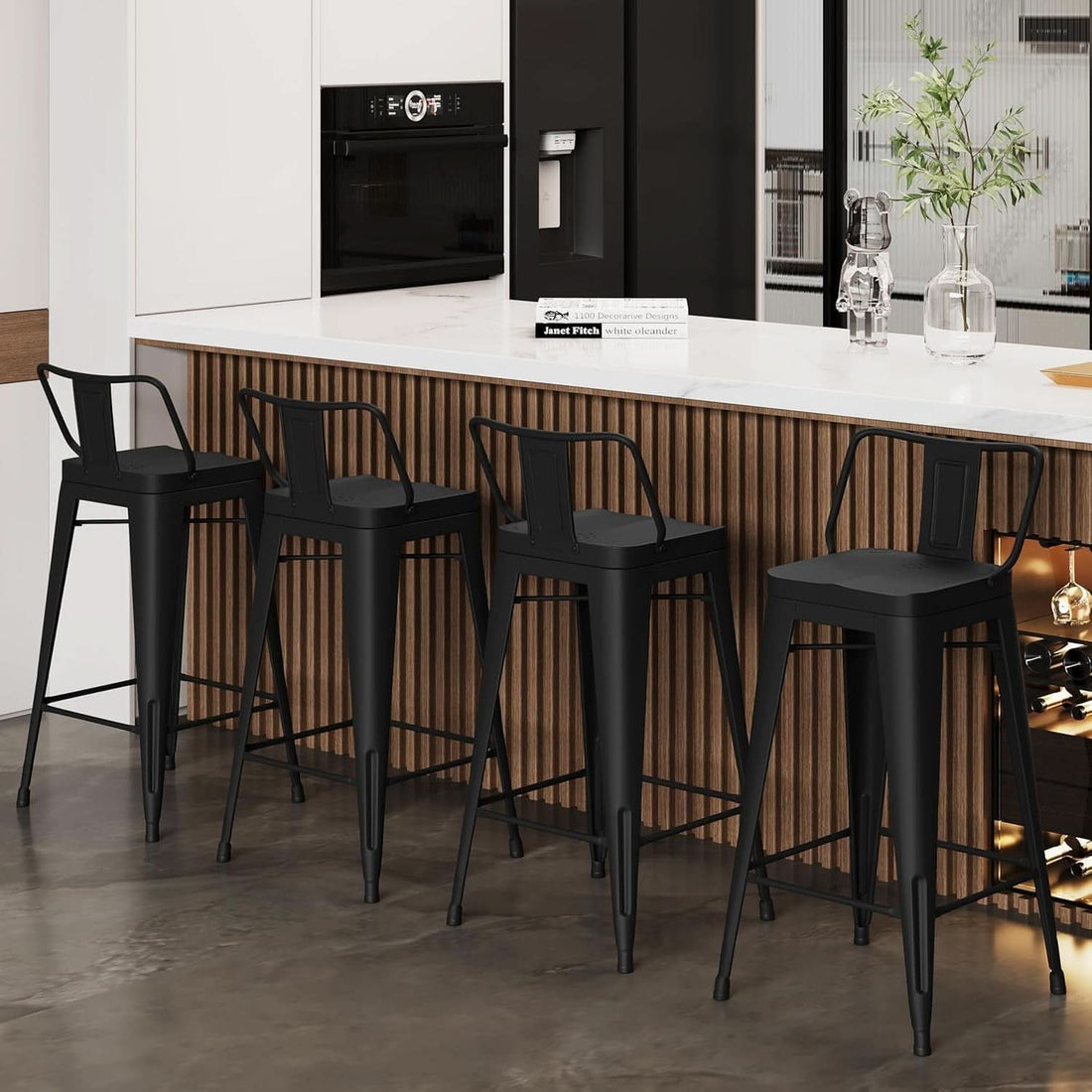 Set of 4 Indoor/Outdoor Black Industrial Metal Bar Stools - Weather Resistant