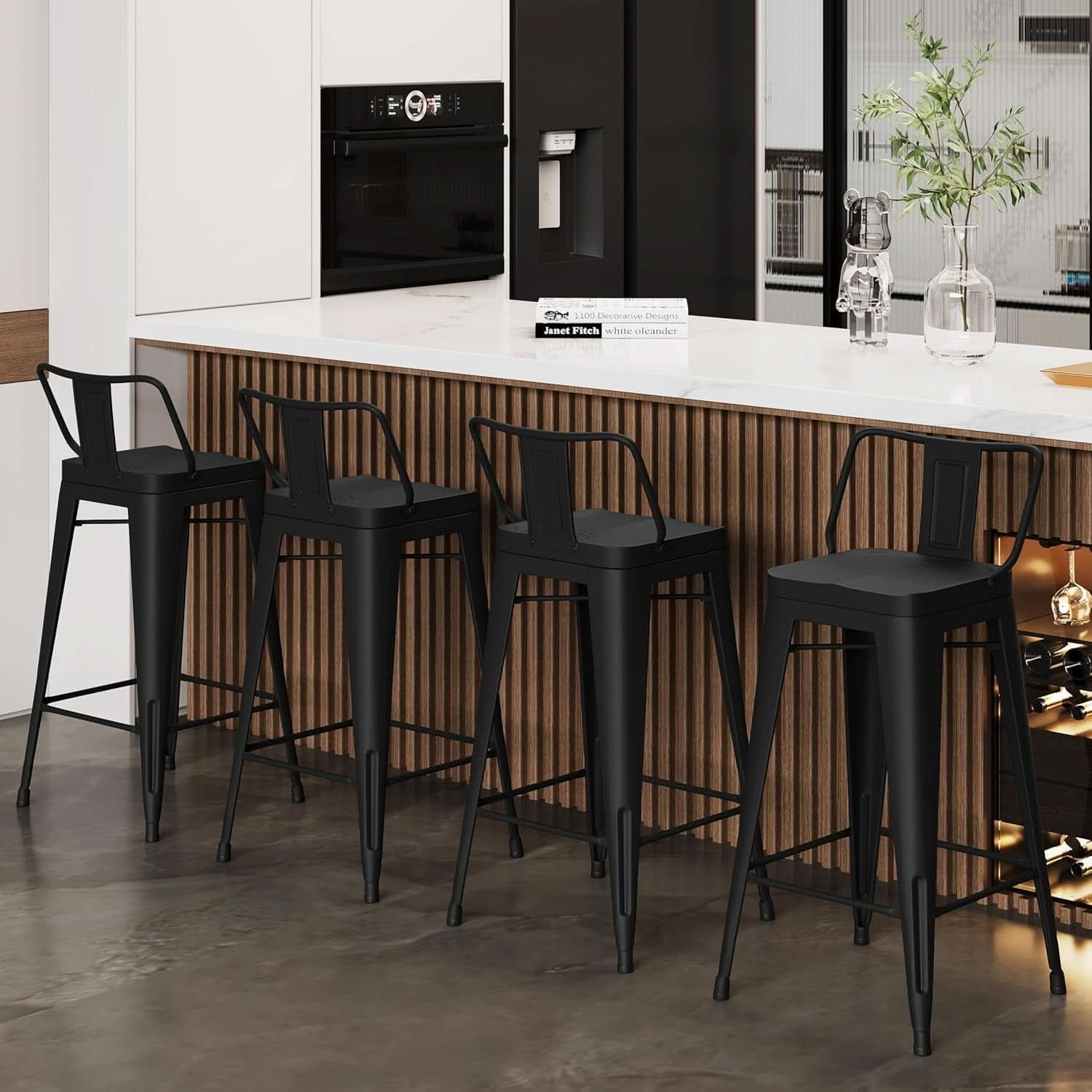 Set of 4 Indoor/Outdoor Black Industrial Metal Bar Stools - Weather Resistant