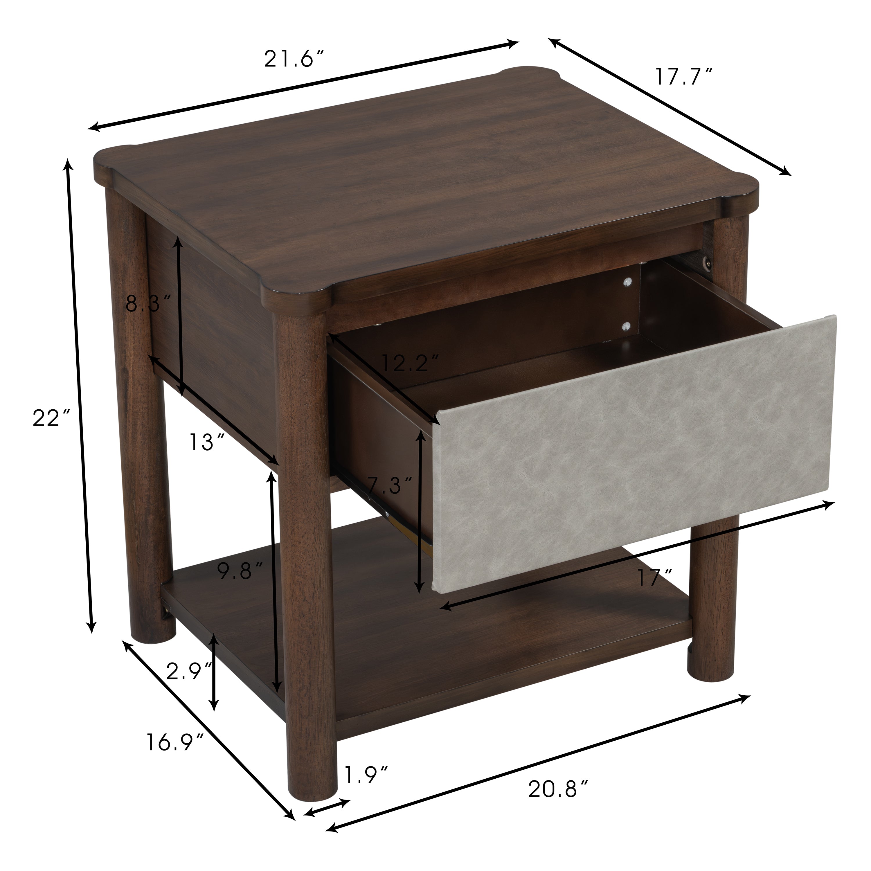 Modern King Bed Frame Set with 2 Nightstands - Gray/Walnut