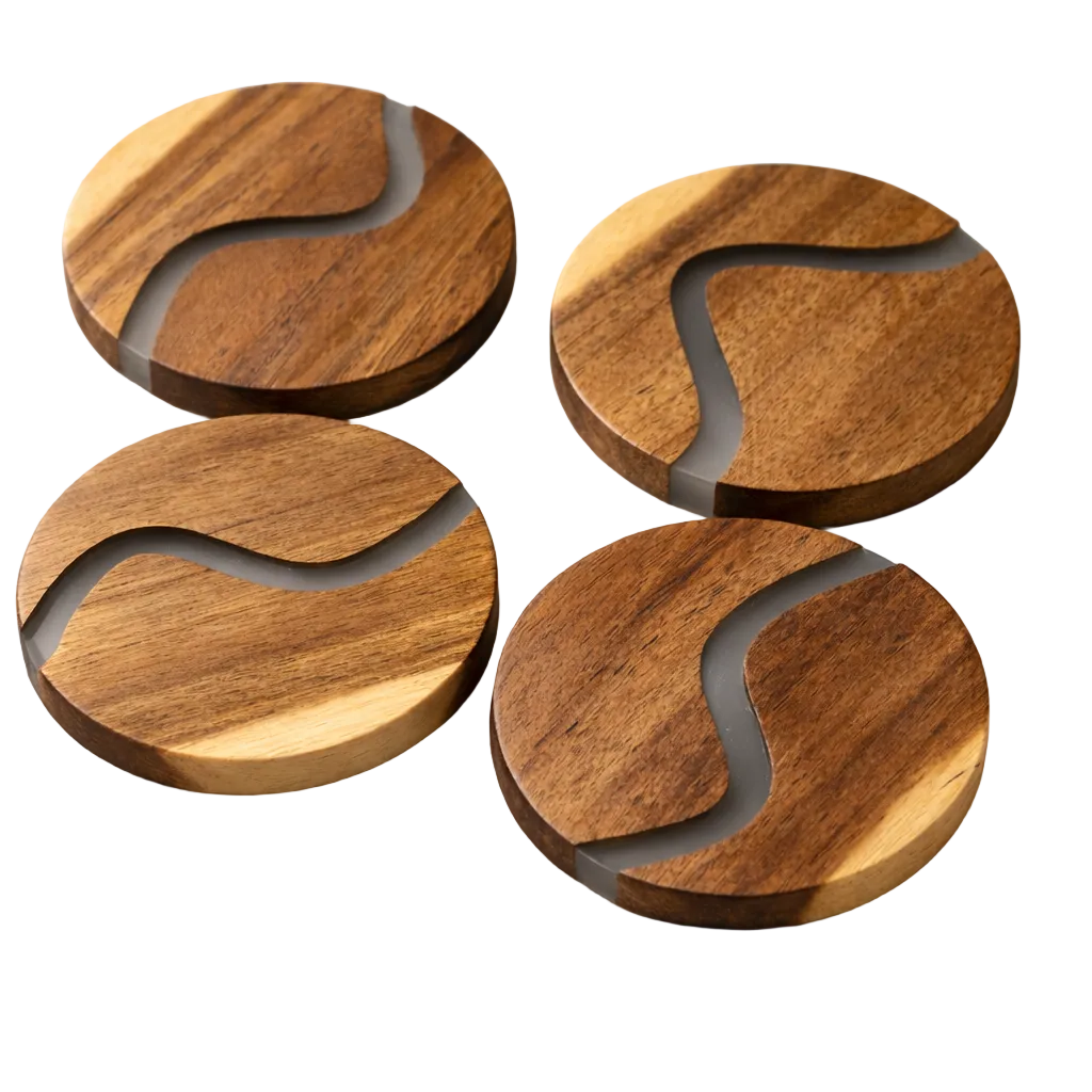 Wood &amp; Clear Resin Coasters Set of 4