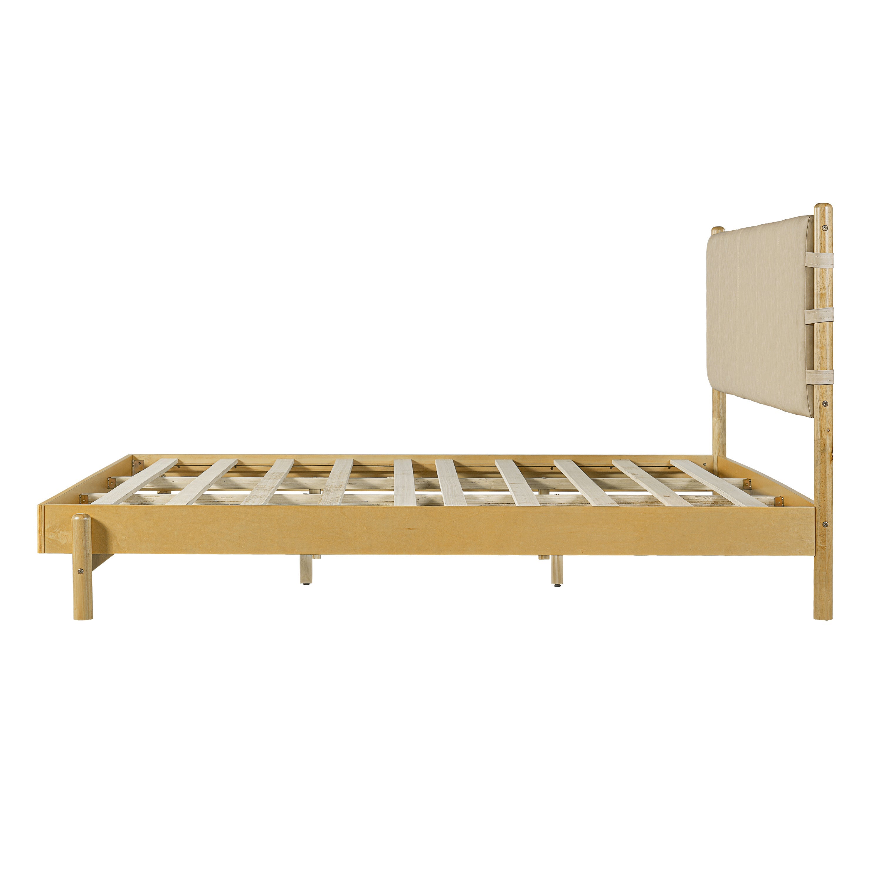Beige Wood Platform Bed with Headboard and Matching Bedside Tables - 3 Pc Set