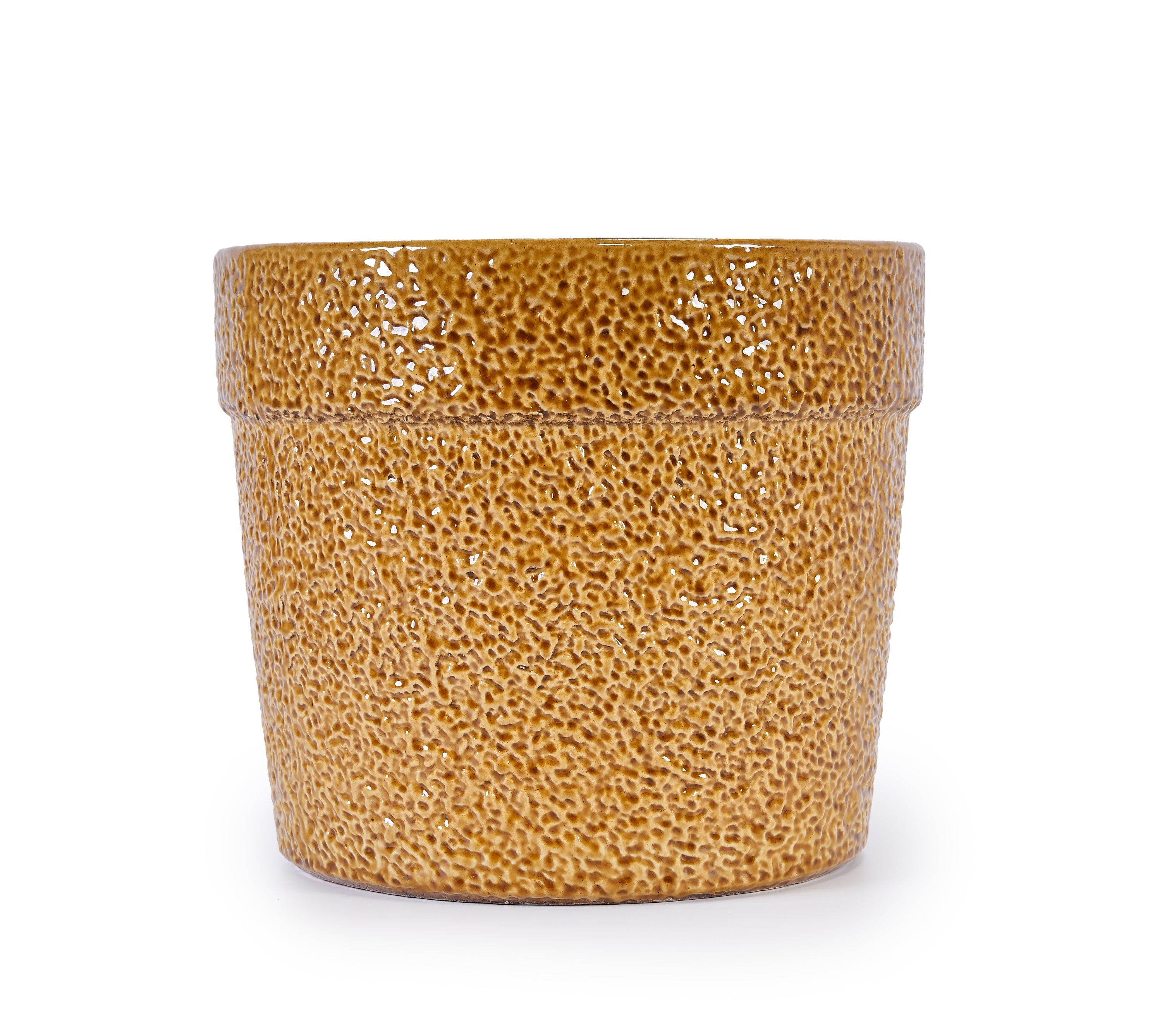 Set of 3 Honey Yellow Textured Ceramic Flowerpots