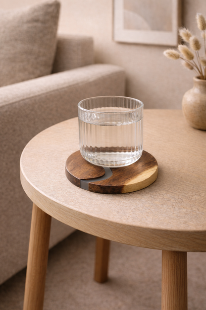 Wood &amp; Clear Resin Coasters Set of 4