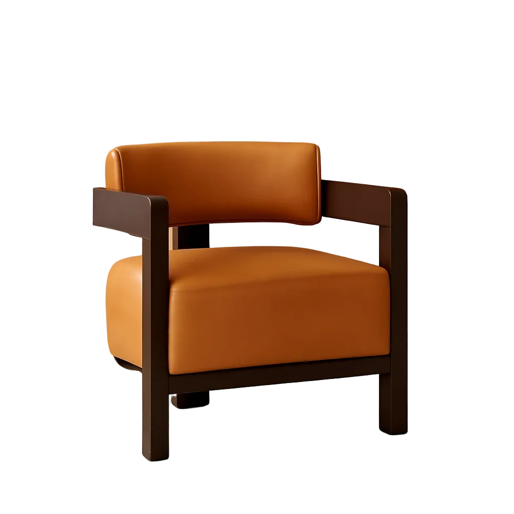 Brown Leather Midcentury Barrel Chair