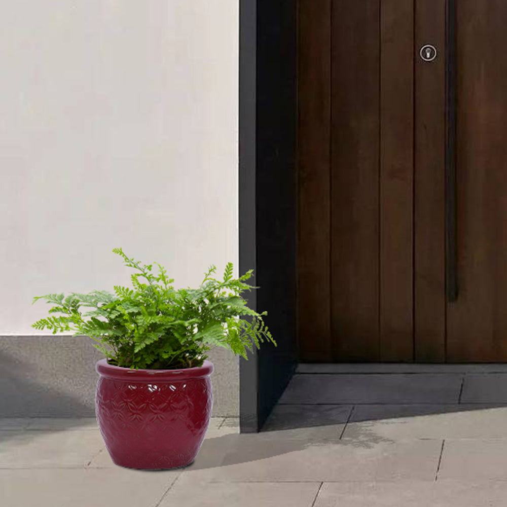 Set of 3 Ceramic Flowerpots - Red