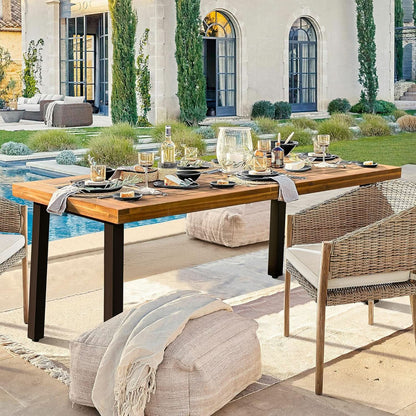 Acacia Wood indoor/Outdoor Dining Table For 6 With Iron Legs