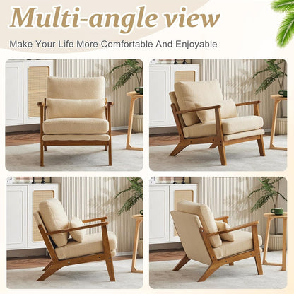 Teddy Velvet Upholstered Armchair With Pillow in Light Khaki