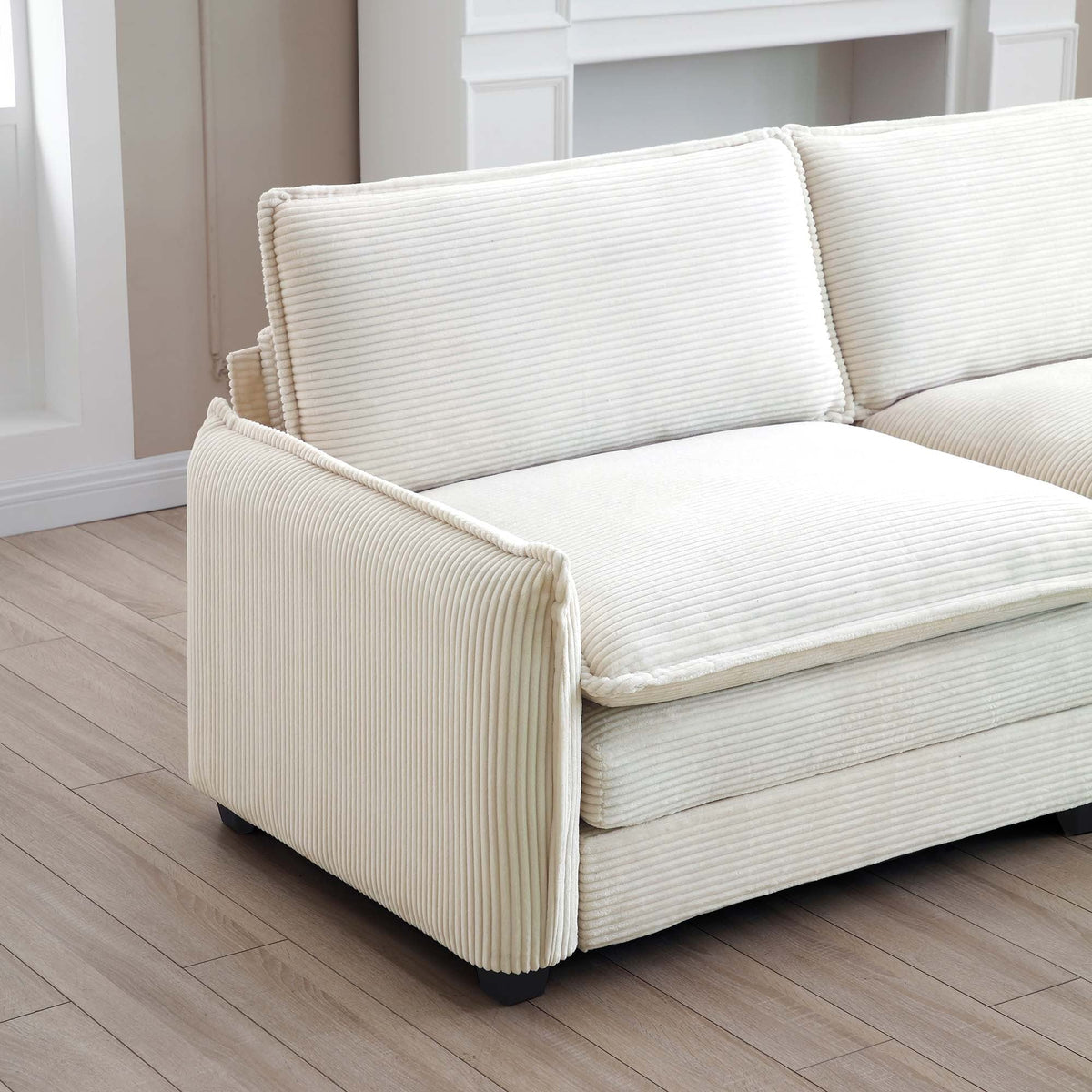 Modern 3 Piece Deep Seat Sofa Set - Beige Corduroy