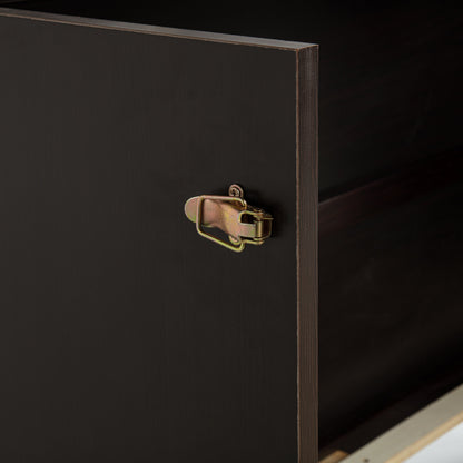 Queen Size Murphy Bed, Pine Wood with Power Station and Rattan Decoration Panel - Espresso