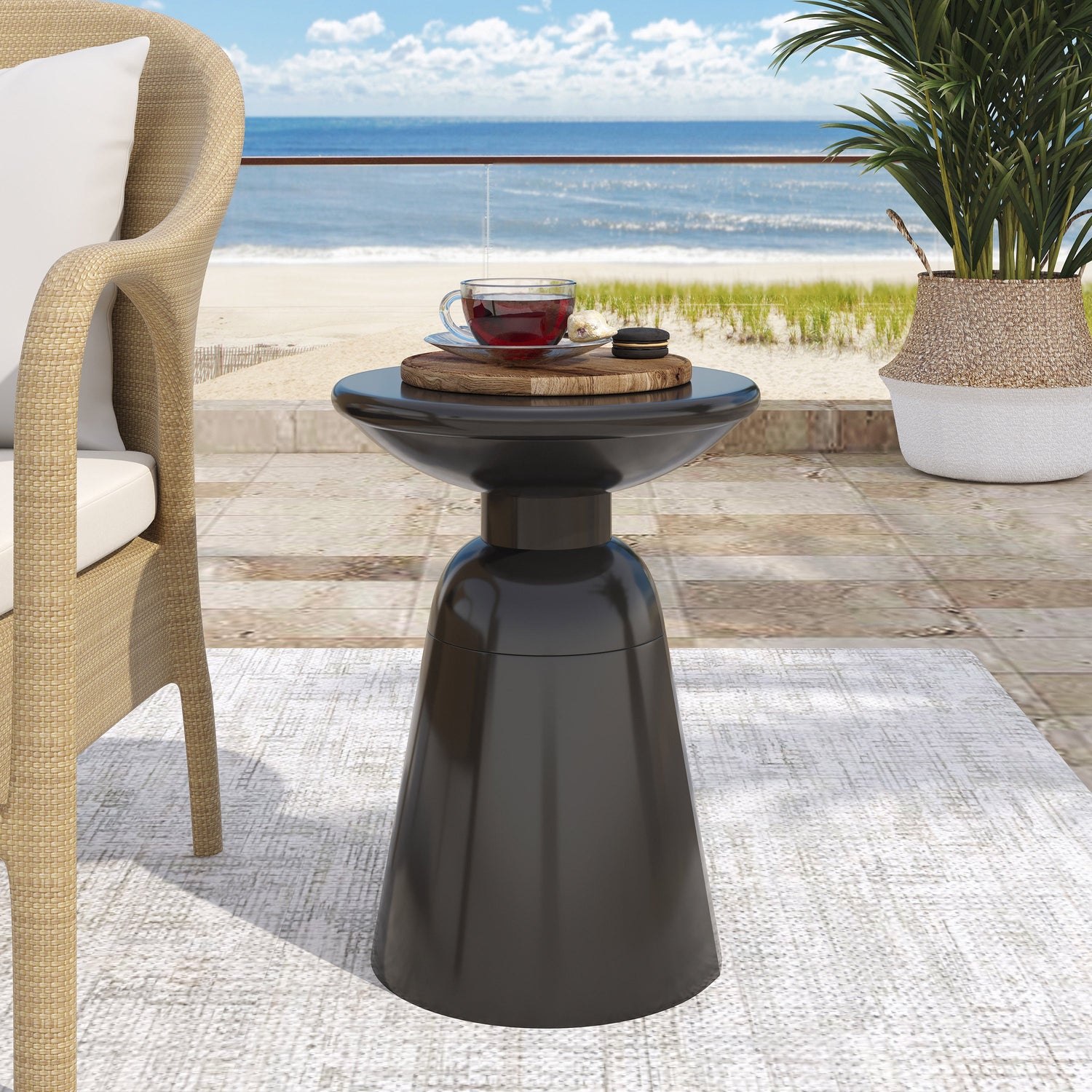 Modern Outdoor Metal End Table in Black Finish