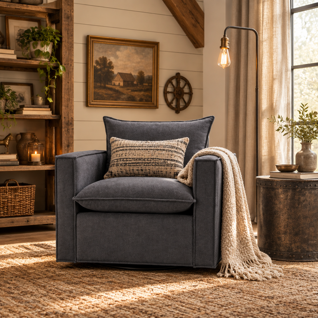 Charcoal Upholstered Swivel Accent Chair