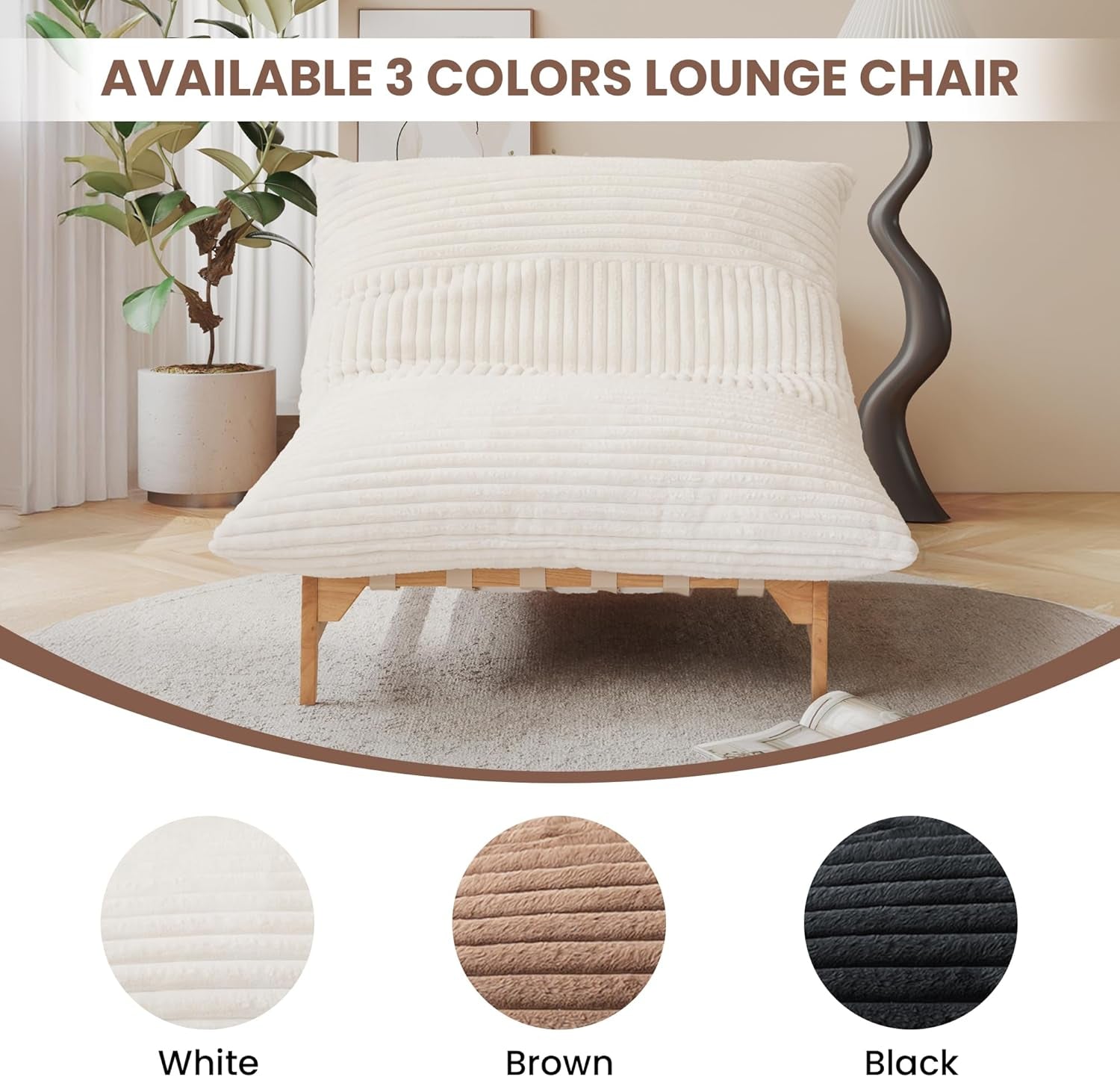 Oversized Chaise Lounge Chair in Beige Corduroy