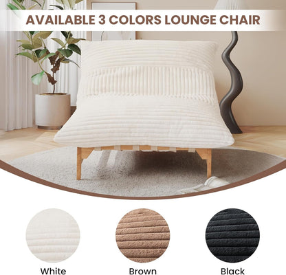 Oversized Chaise Lounge Chair in Beige Corduroy