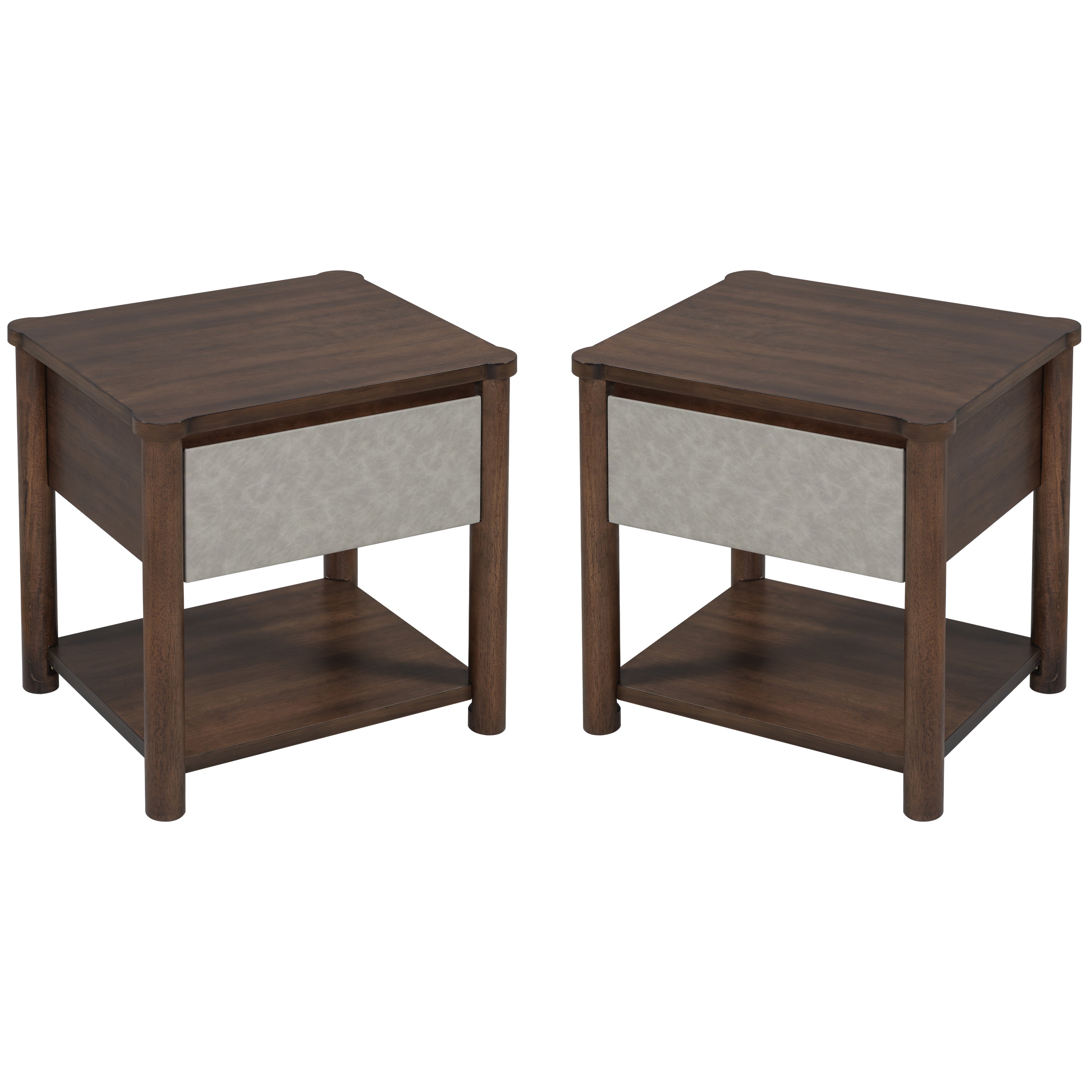 Modern Queen Bed Frame Set with 2 Nightstands - Gray/Walnut