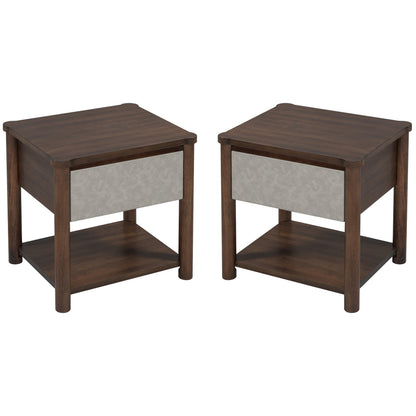 Modern Queen Bed Frame Set with 2 Nightstands - Gray/Walnut