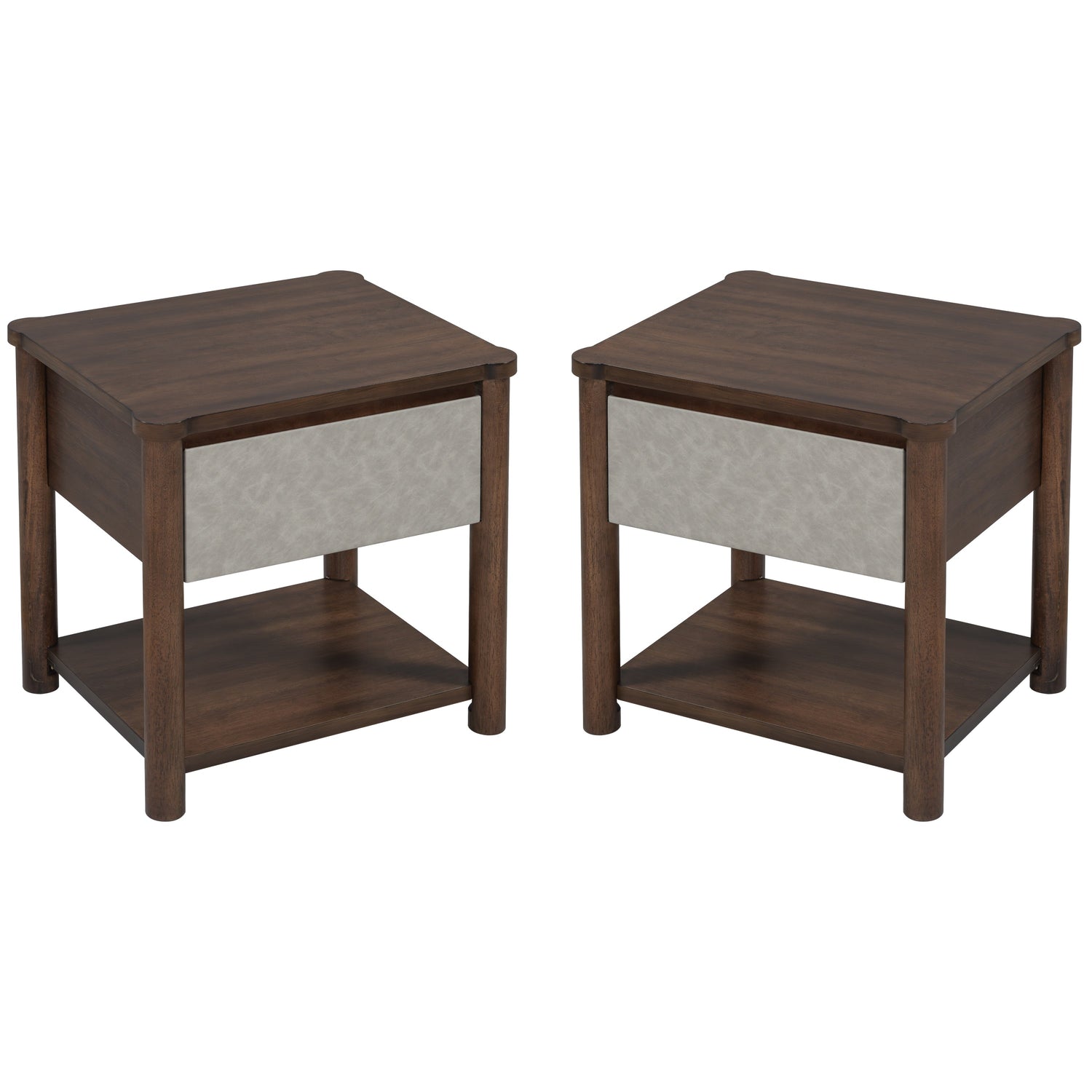 Modern King Bed Frame Set with 2 Nightstands - Gray/Walnut