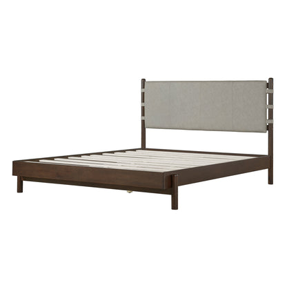 Modern Queen Bed Frame Set with 2 Nightstands - Gray/Walnut