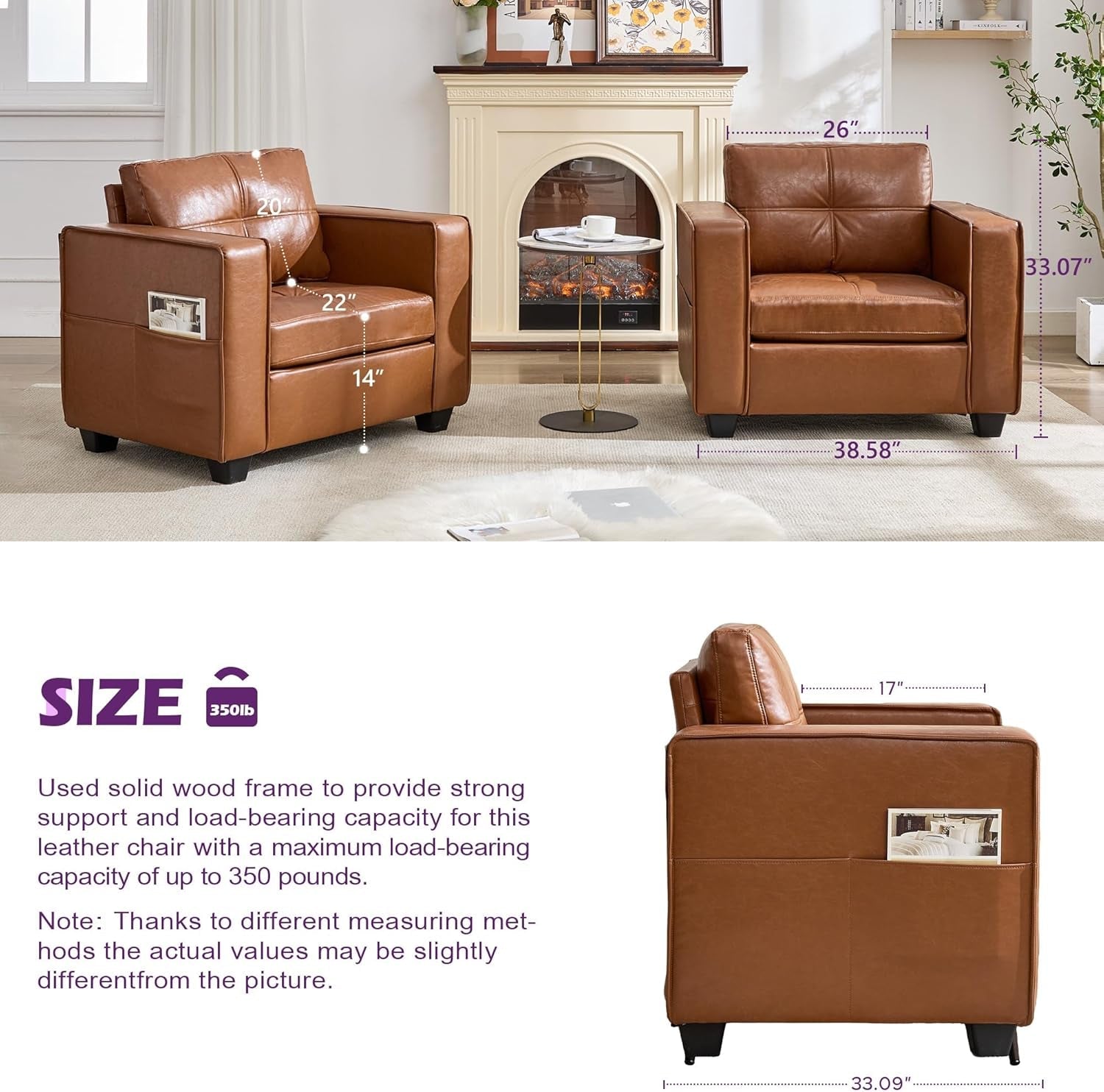 Brown Faux Leather Upholstered Accent Chair
