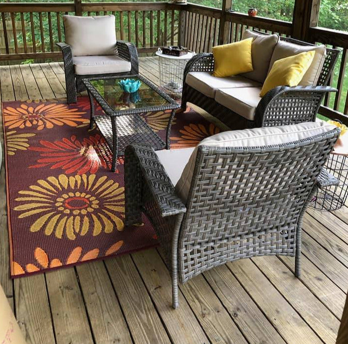 Daisy Orange/Rust Reversible Outdoor Mat