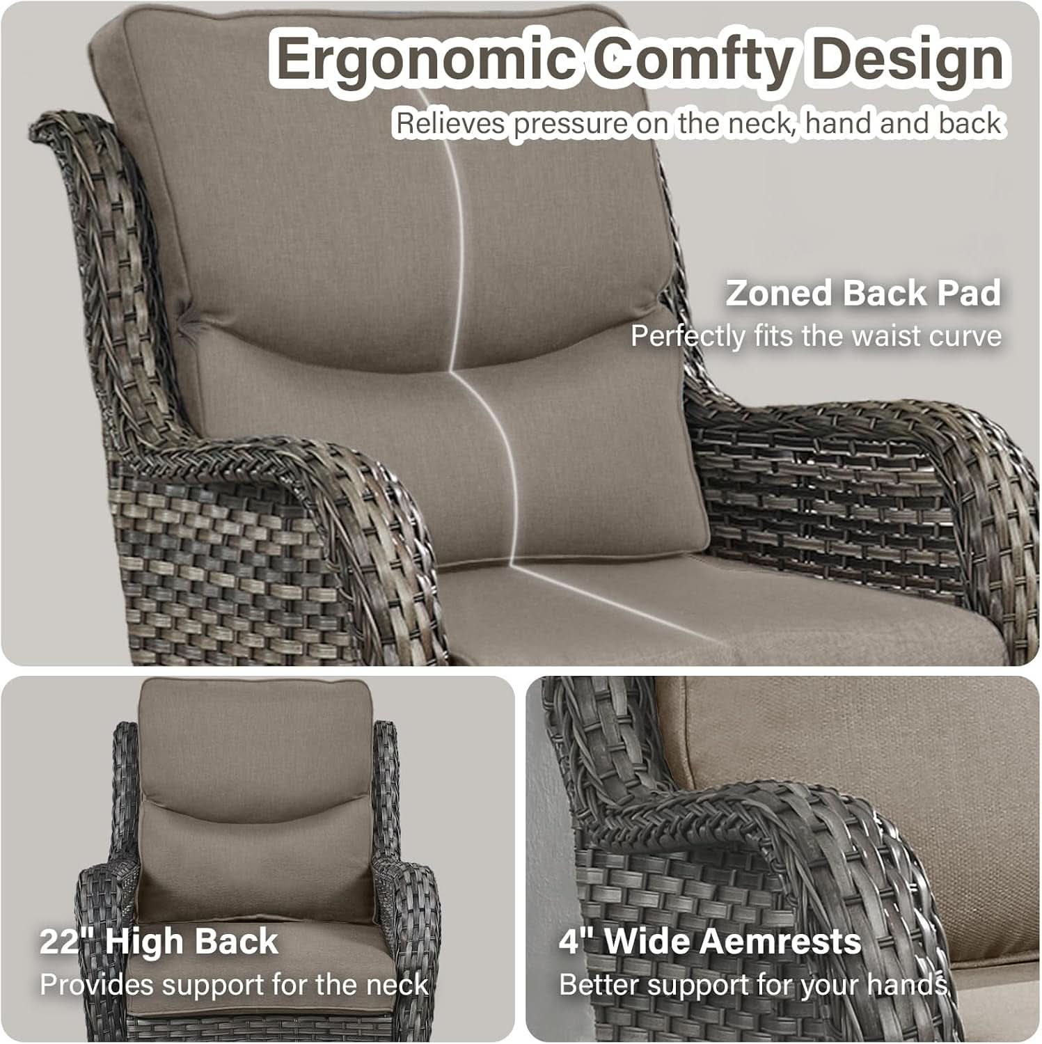 8-Piece Outdoor Wicker Lounge Set with Swivel Chairs, Ottomans, Tables - Gray