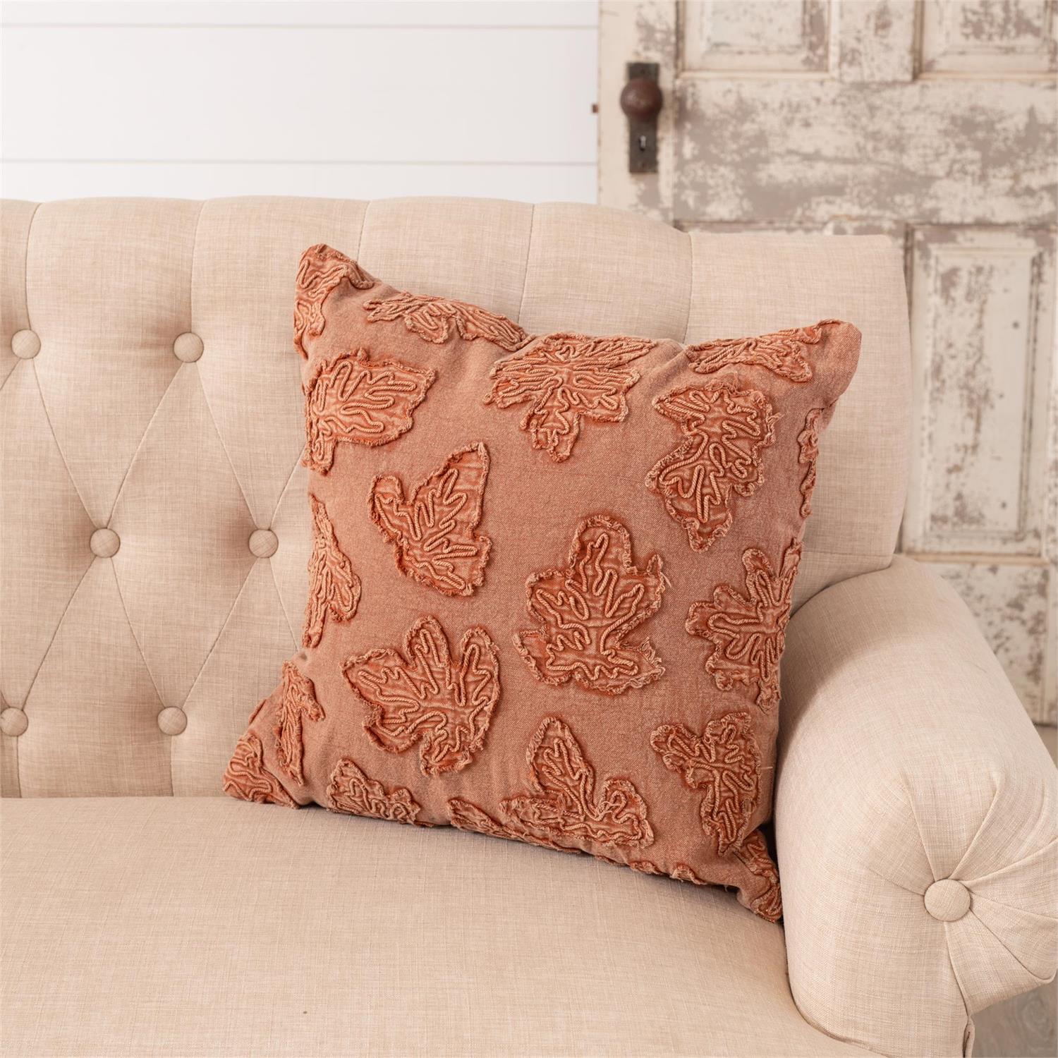 Stonewashed Leaves Throw Pillow - Rust