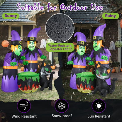 6 Ft Inflatable Halloween Witches with Cauldron &amp; Black Cat