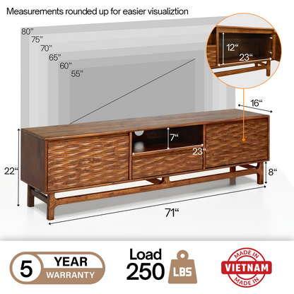 Acacia Elara Solid Wood TV Stand with Storage and Cable Management - 3 Finishes